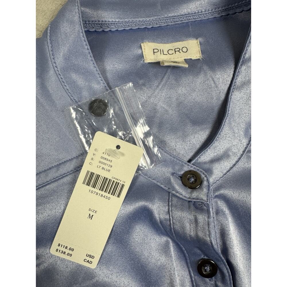 NWT Pilcro Anthropologie Satin Pintuck Button Front Blouse Women’s M Light Blue - Picture 3 of 10